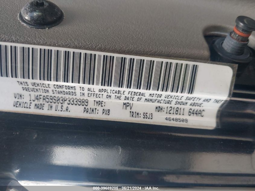 2003 Jeep Wrangler Sahara VIN: 1J4FA59S03P333989 Lot: 39689205