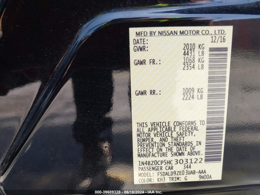 2017 Nissan Leaf Sv VIN: 1N4BZ0CP5HC303122 Lot: 39689328