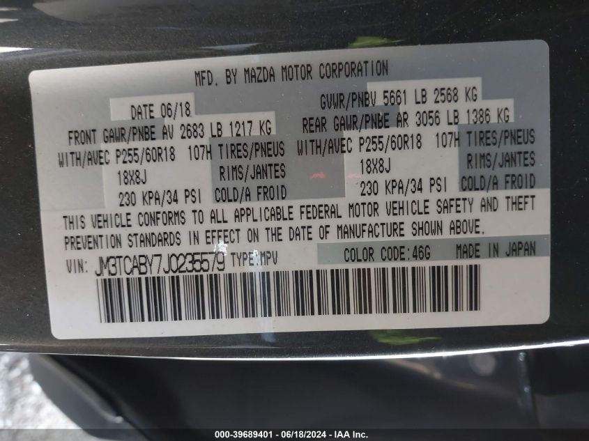 2018 MAZDA CX-9 SPORT - JM3TCABY7J0235579