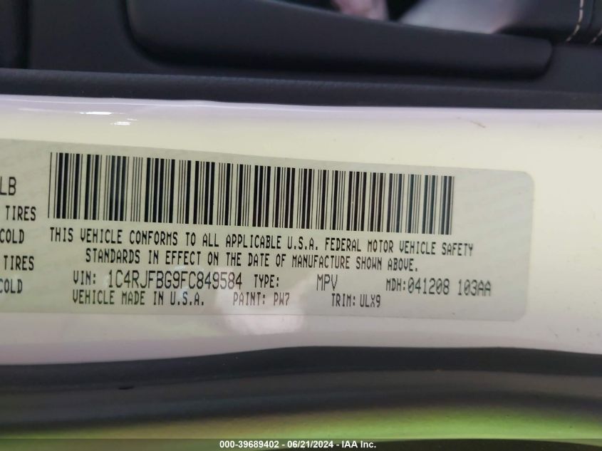2015 Jeep Grand Cherokee Limited VIN: 1C4RJFBG9FC849584 Lot: 39689402