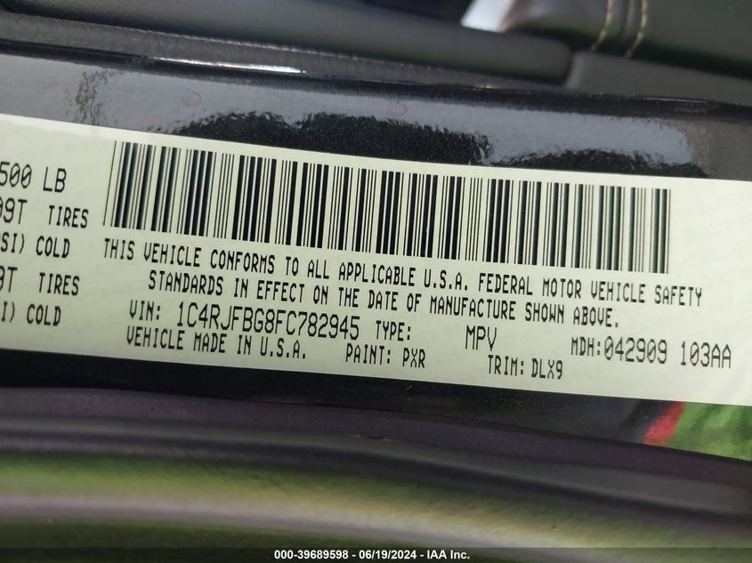 2015 Jeep Grand Cherokee Limited VIN: 1C4RJFBG8FC782945 Lot: 39689598