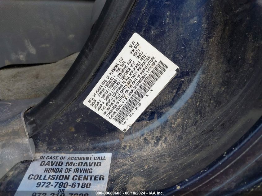 2007 Honda Odyssey Ex-L VIN: 5FNRL38737B060044 Lot: 39689603