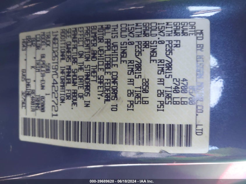 1N6ED26T9YC422721 2000 Nissan Frontier Desert Runner Se-V6/Desert Runner Xe-V6