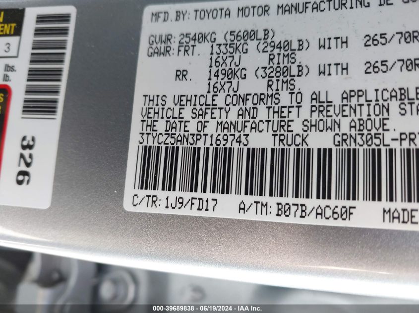 2023 Toyota Tacoma Trd Off Road VIN: 3TYCZ5AN3PT169743 Lot: 39689838