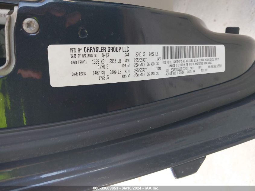 2014 Dodge Grand Caravan Sxt VIN: 2C4RDGCG2ER172931 Lot: 39689853