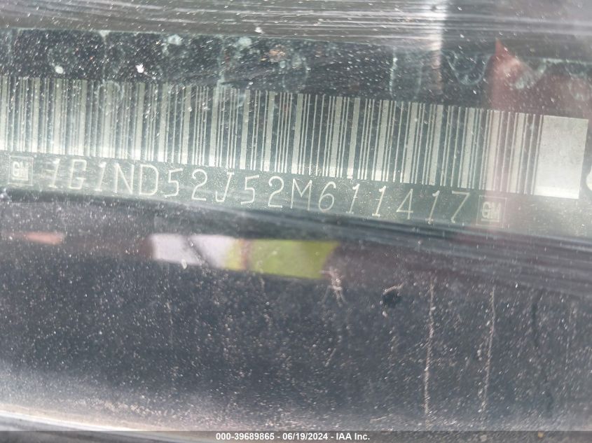 2002 Chevrolet Malibu VIN: 1G1ND52J52M611417 Lot: 39689865