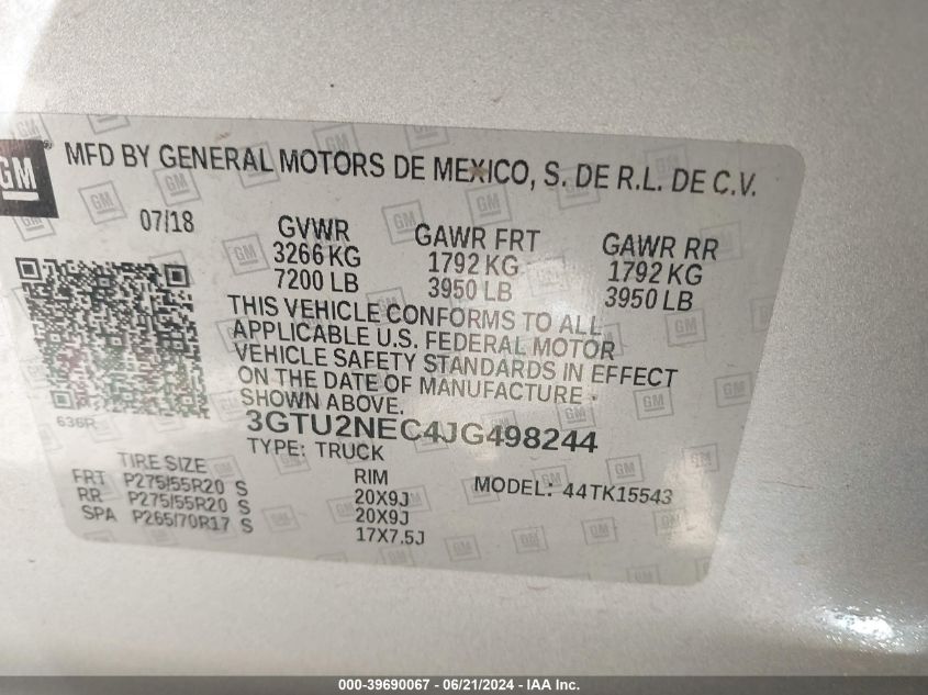 3GTU2NEC4JG498244 2018 GMC Sierra 1500 Slt