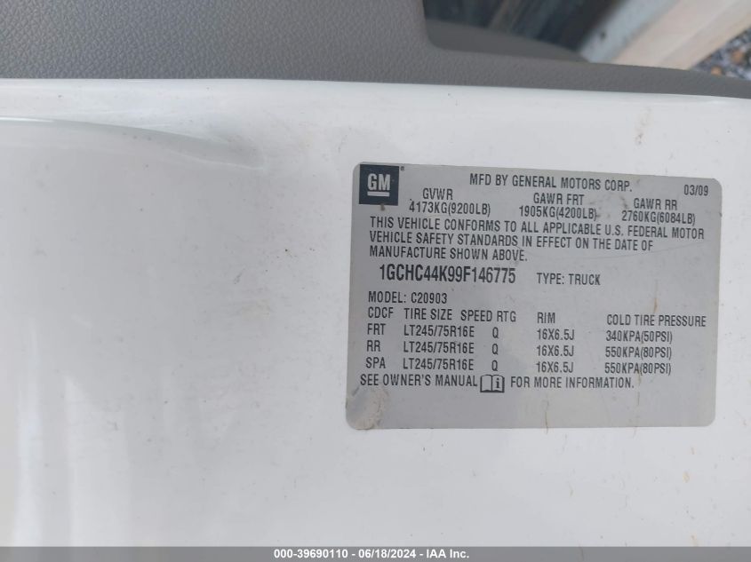 2009 Chevrolet Silverado 2500Hd Work Truck VIN: 1GCHC44K99F146775 Lot: 39690110
