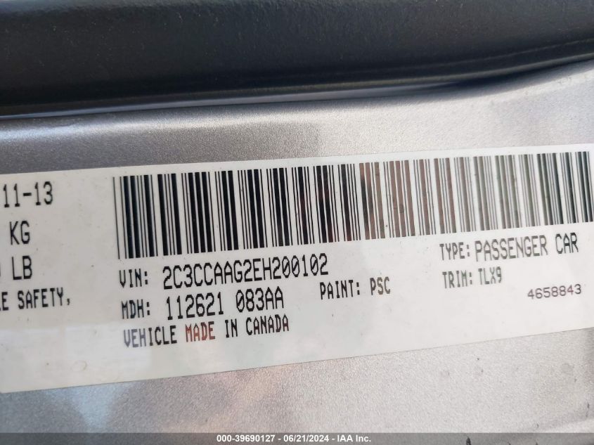 2014 Chrysler 300 VIN: 2C3CCAAG2EH200102 Lot: 39690127