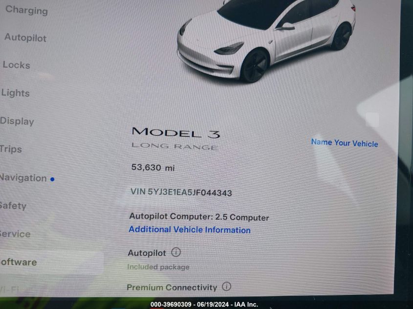 2018 Tesla Model 3 Long Range/Mid Range VIN: 5YJ3E1EA5JF044343 Lot: 39690309