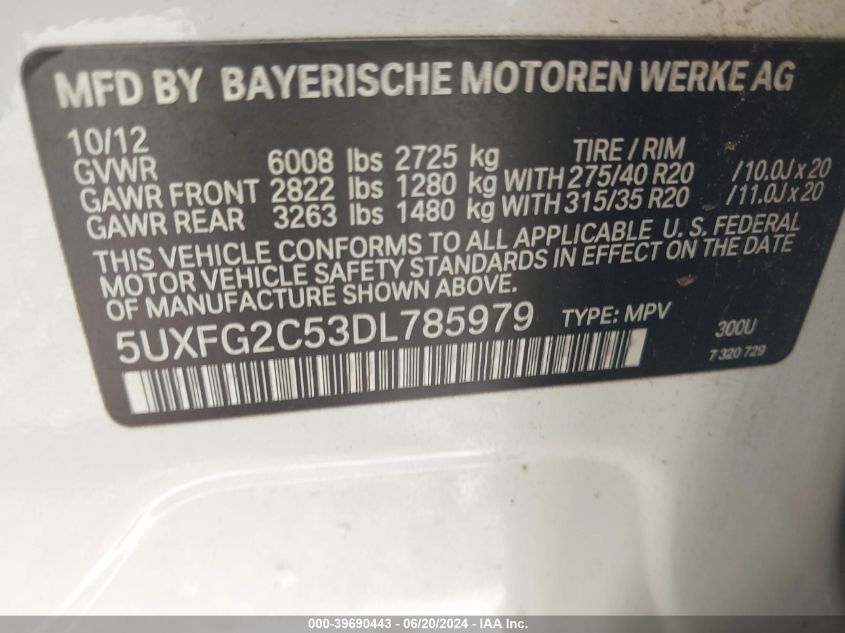 VIN 5UXFG2C53DL785979 2013 BMW X6, Xdrive35I no.9