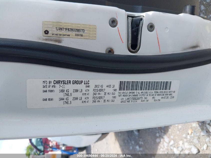 2011 Jeep Compass Sport VIN: 1J4NT1FB2BD260773 Lot: 39690444