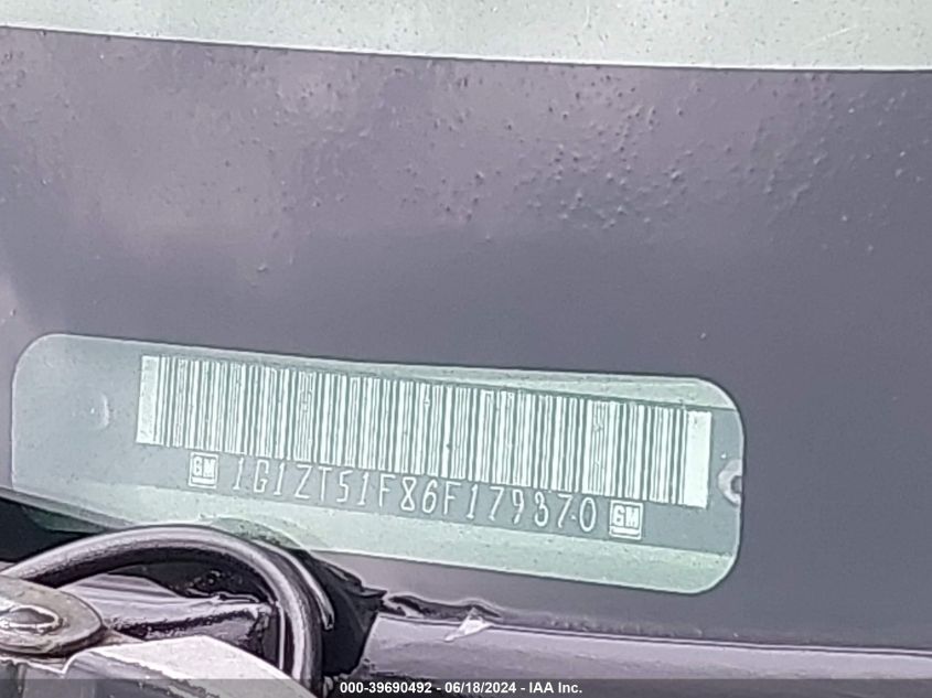 2006 Chevrolet Malibu Lt VIN: 1G1ZT51F86F179370 Lot: 39690492