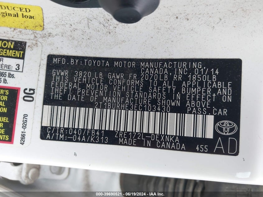 2014 TOYOTA COROLLA LE - 2T1BURHE3EC103430