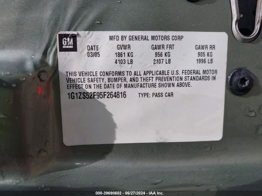 2005 Chevrolet Malibu VIN: 1G1ZS52F95F264816 Lot: 39690602