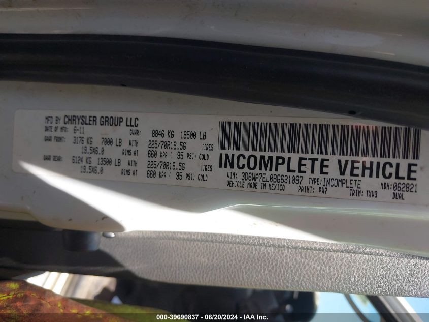 2011 Dodge Ram 5500 St/Slt VIN: 3D6WA7EL0BG631097 Lot: 39690837