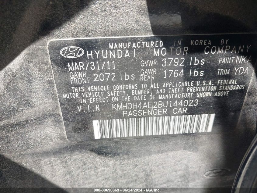 KMHDH4AE2BU144023 2011 Hyundai Elantra Gls (Ulsan Plant)