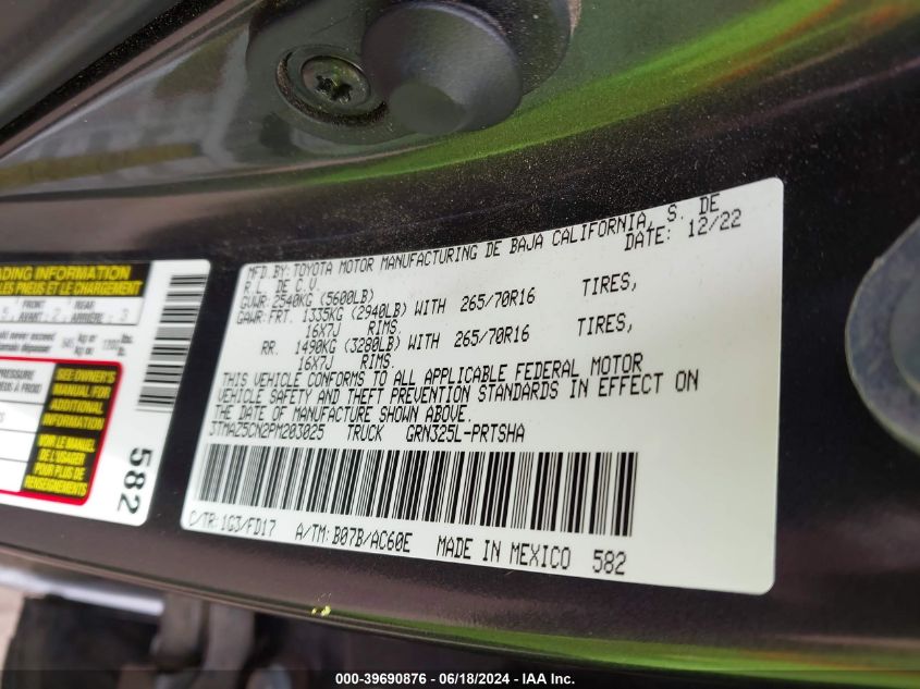 2023 Toyota Tacoma Trd Off Road VIN: 3TMAZ5CN2PM203025 Lot: 39690876