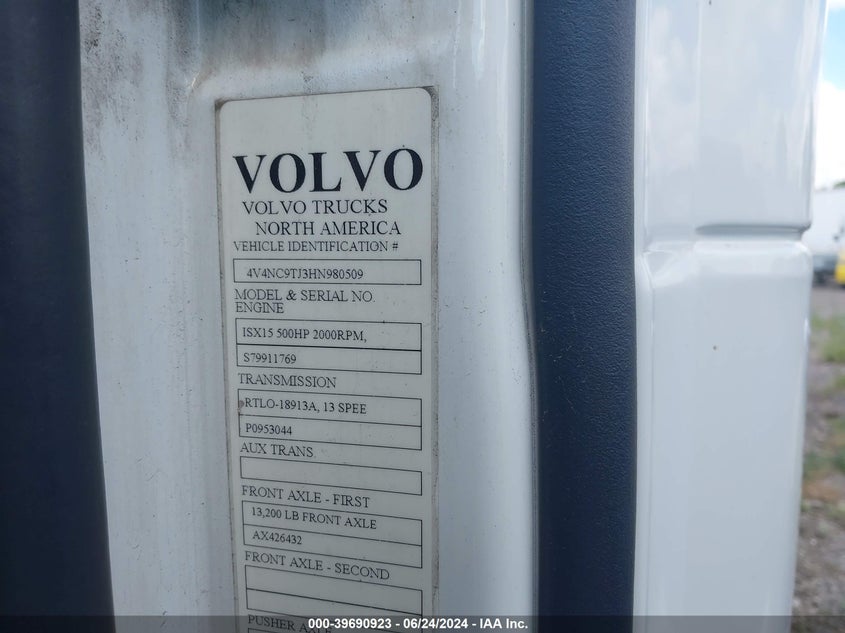 2017 Volvo Vnl VIN: 4V4NC9TJ3HN980509 Lot: 39690923