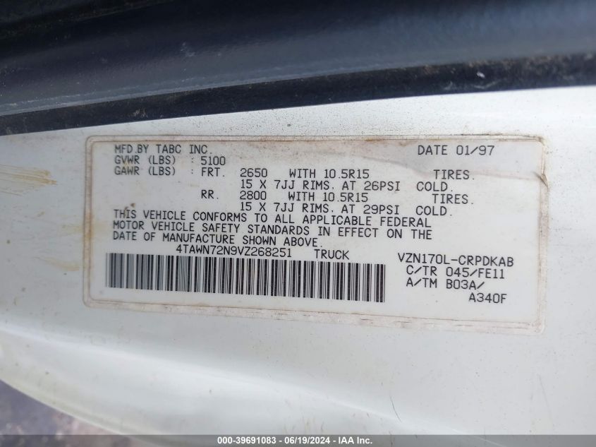 1997 Toyota Tacoma Xtracab VIN: 4TAWN72N9VZ268251 Lot: 39691083