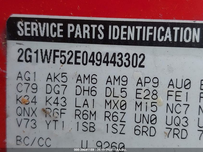 2004 Chevrolet Impala VIN: 2G1WF52E049443302 Lot: 39691159