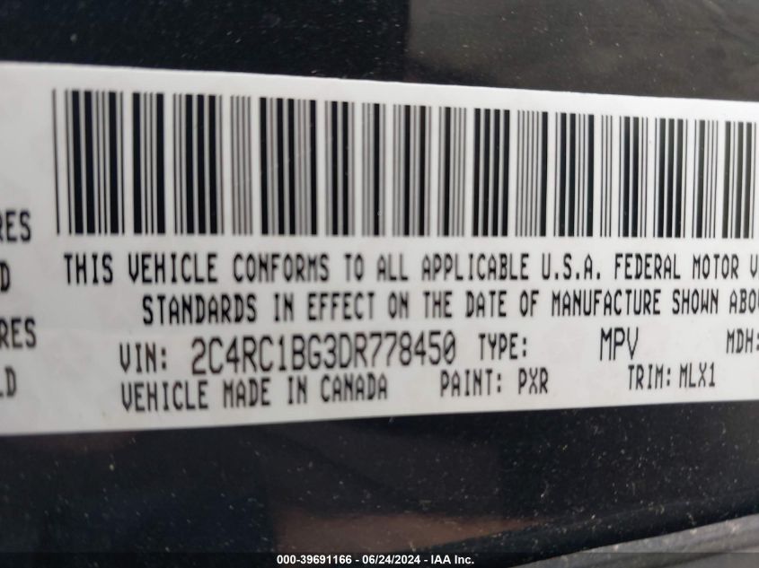 2013 Chrysler Town & Country Touring VIN: 2C4RC1BG3DR778450 Lot: 39691166