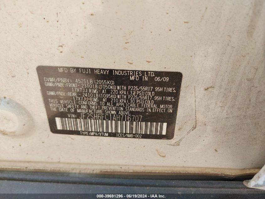 2010 Subaru Forester 2.5Xt Limited VIN: JF2SH6FC1AH716707 Lot: 39691296