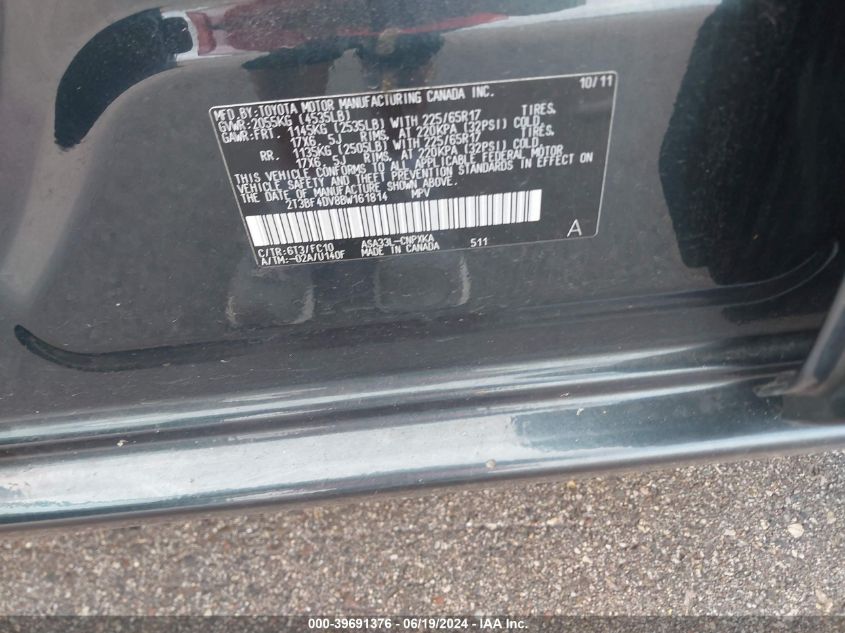 2011 Toyota Rav4 VIN: 2T3BF4DV8BW161814 Lot: 39691376