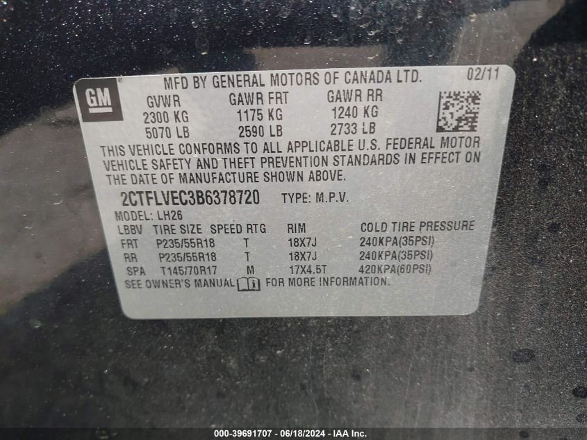 2011 GMC Terrain Slt-1 VIN: 2CTFLVEC3B6378720 Lot: 39691707