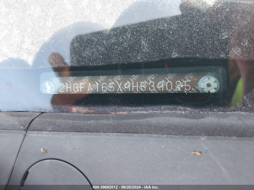 2009 Honda Civic Lx VIN: 2HGFA165X9H539025 Lot: 39692012