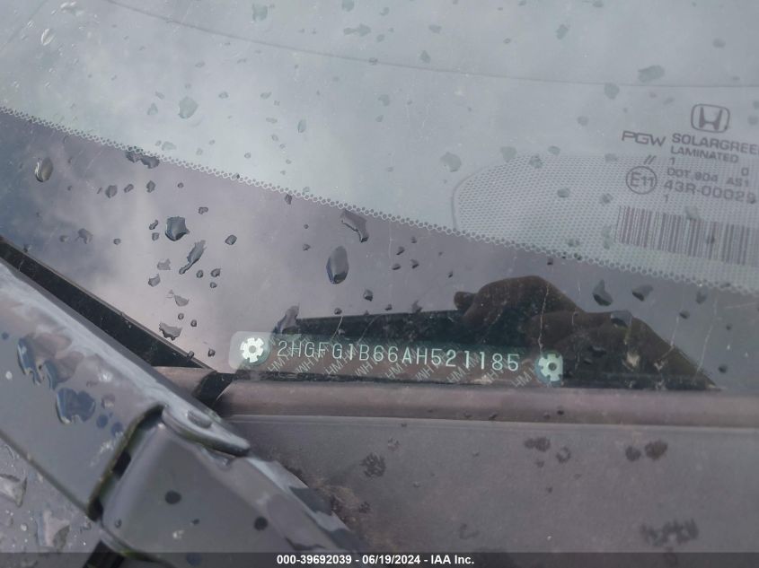 2010 Honda Civic Lx VIN: 2HGFG1B66AH521185 Lot: 39692039