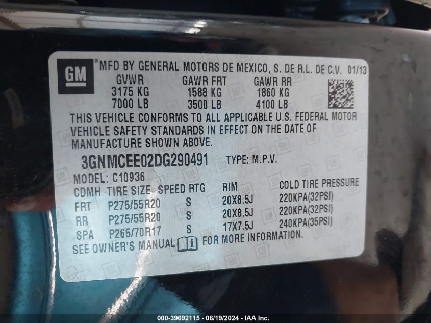 2013 Chevrolet Avalanche Ls VIN: 3GNMCEE02DG290491 Lot: 39692115