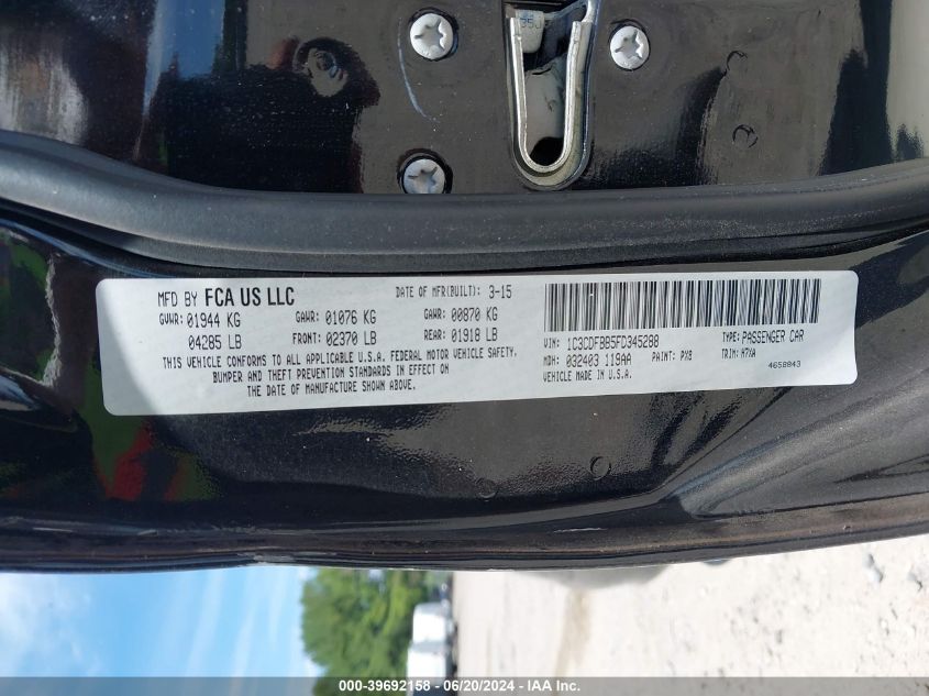 2015 Dodge Dart Sxt VIN: 1C3CDFBB5FD345288 Lot: 39692158