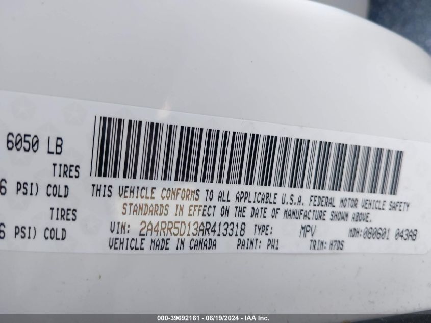 2010 Chrysler Town & Country Touring VIN: 2A4RR5D13AR413318 Lot: 39692161