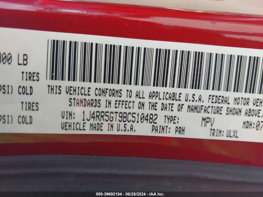 1J4RR5GT9BC510482 2011 Jeep Grand Cherokee Limited
