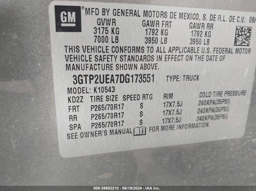 2013 GMC SIERRA 1500 SL - 3GTP2UEA7D2173551