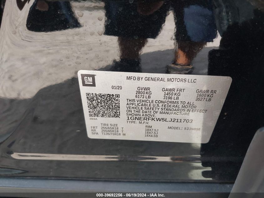 2020 Chevrolet Traverse Ls VIN: 1GNERFKW5LJ211703 Lot: 39692256