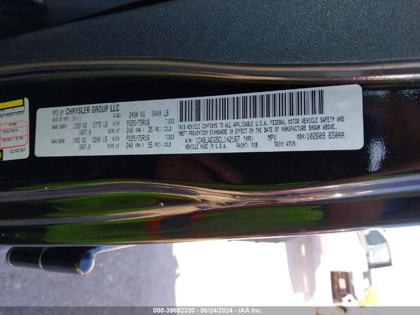 2012 Jeep Wrangler Unlimited Sport VIN: 1C4BJWDG5CL142167 Lot: 39692320