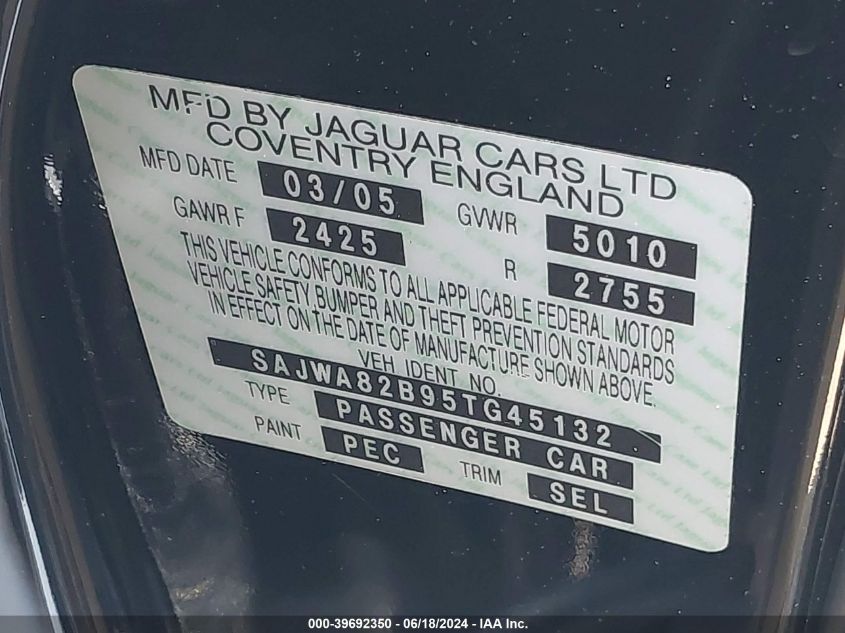 2005 Jaguar Xj Super V8 VIN: SAJWA82B95TG45132 Lot: 39692350