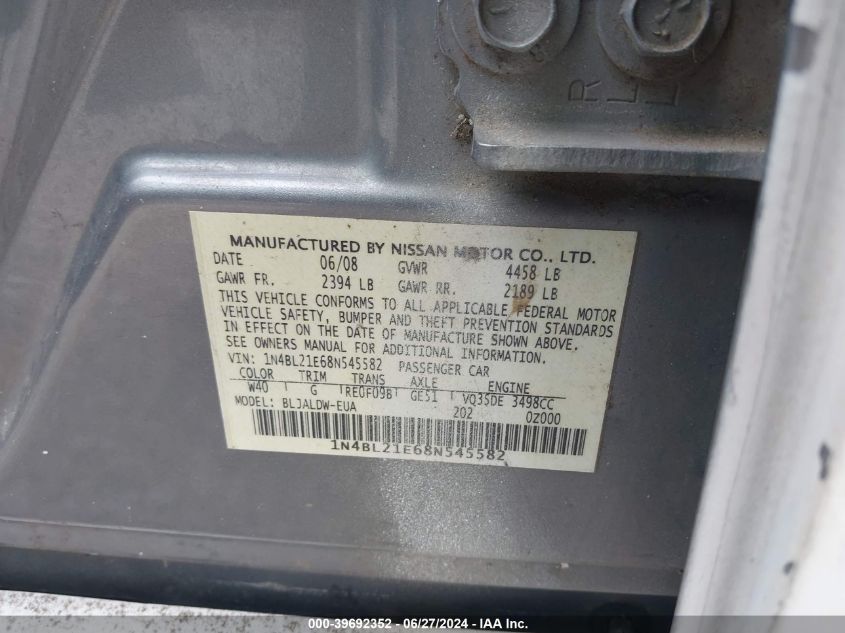 1N4BL21E68N545582 2008 Nissan Altima 3.5 Se