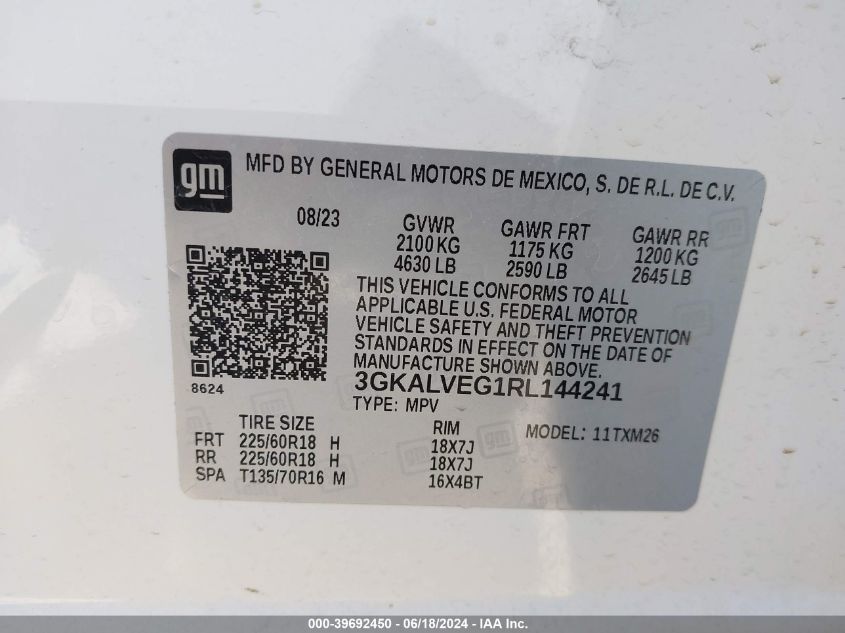 2024 GMC Terrain Awd Slt VIN: 3GKALVEG1RL144241 Lot: 39692450