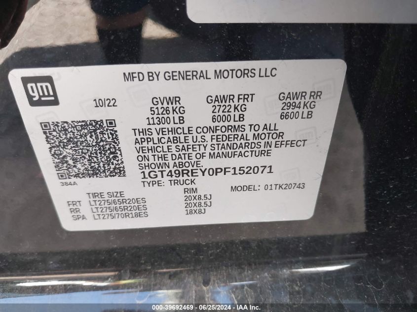 2023 GMC Sierra 2500Hd K2500 Denali VIN: 1GT49REY0PF152071 Lot: 39692469