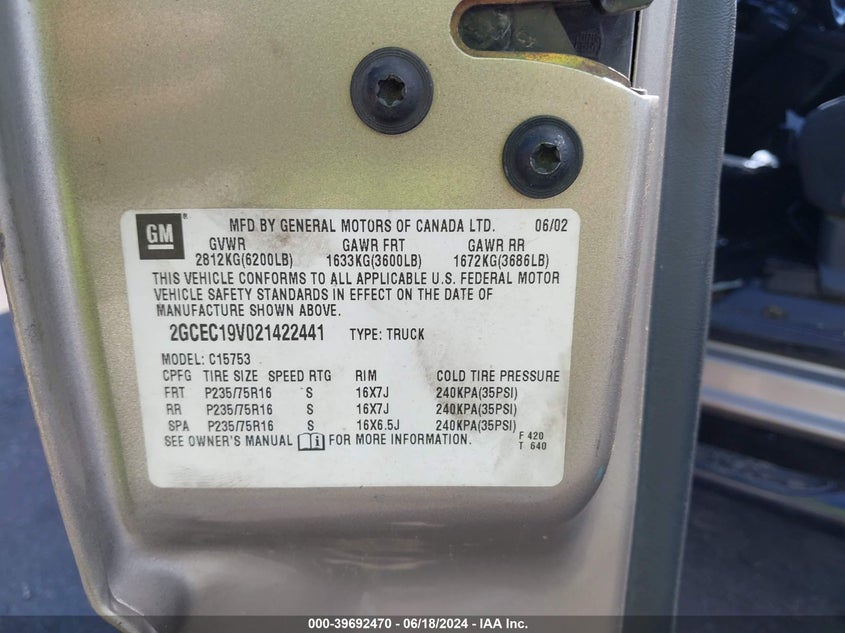 2002 Chevrolet Silverado 1500 Ls VIN: 2GCEC19V021422441 Lot: 39692470