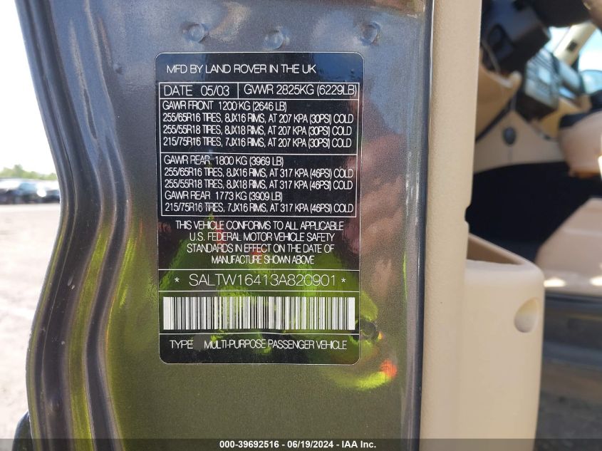 2003 Land Rover Discovery Se VIN: SALTW164134320901 Lot: 39692516