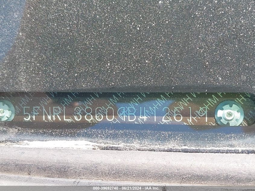 2009 Honda Odyssey Ex-L VIN: 5FNRL38609B412619 Lot: 39692740