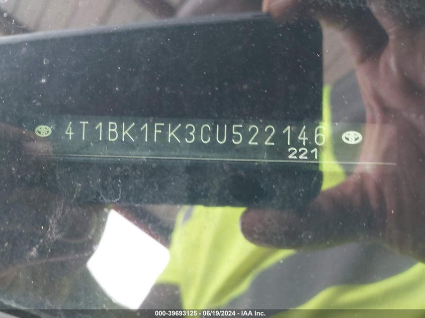 2012 Toyota Camry Se/Xle VIN: 4T1BK1FK3CU522146 Lot: 39693125