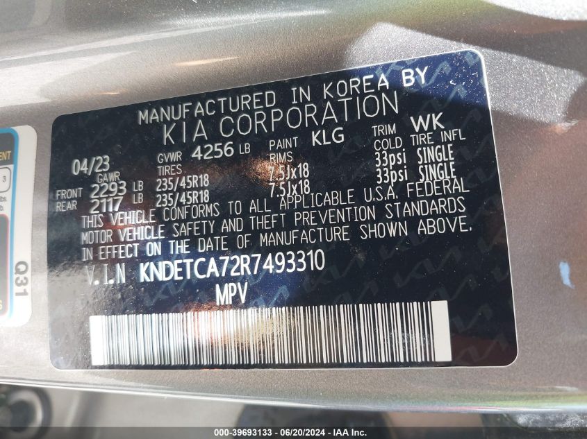 2024 Kia Seltos Sx VIN: KNDETCA72R7493310 Lot: 39693133