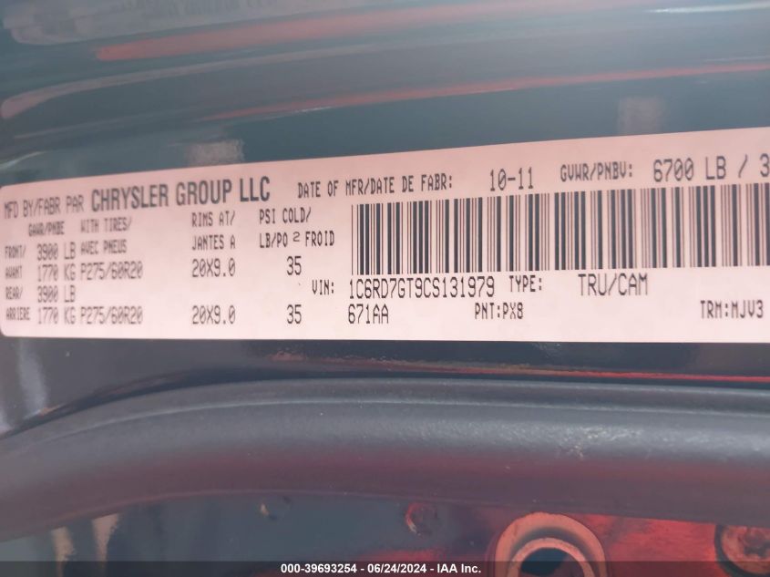 2012 Ram 1500 Slt VIN: 1C6RD7GT9CS131979 Lot: 39693254
