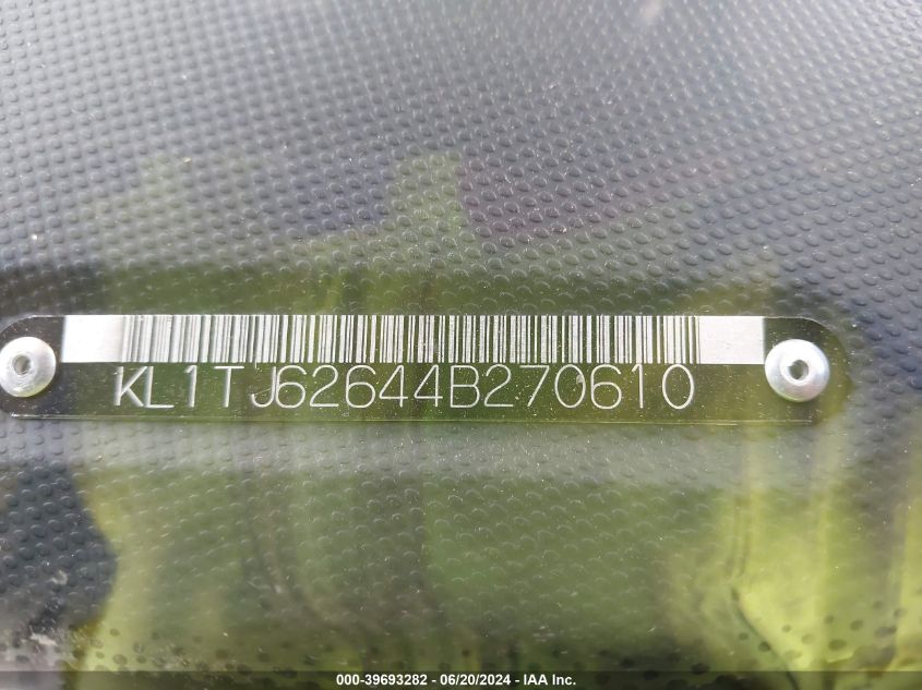 2004 Chevrolet Aveo Ls VIN: KL1TJ62644B270610 Lot: 39693282