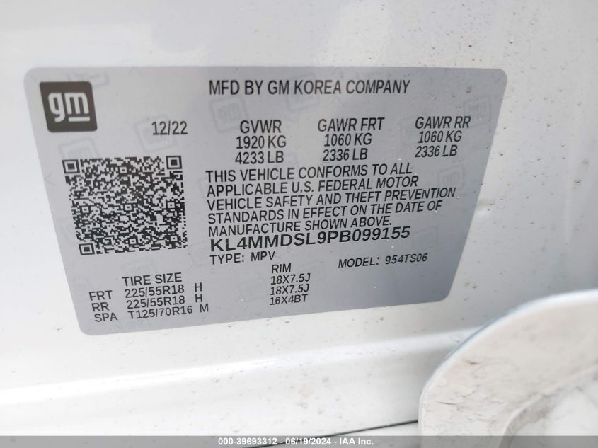 2023 Buick Encore Gx Select Fwd VIN: KL4MMDSL9PB099155 Lot: 39693312